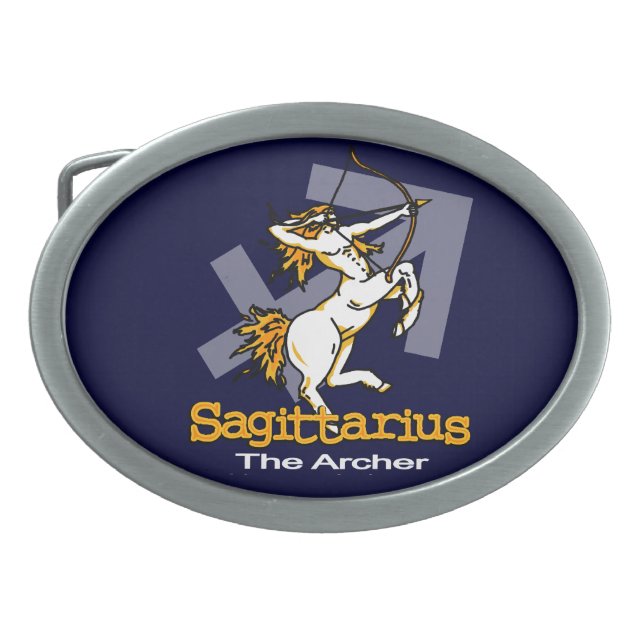 Blue Sagittarius archer zodiac astrology buckle Oval Belt Buckle (Front)