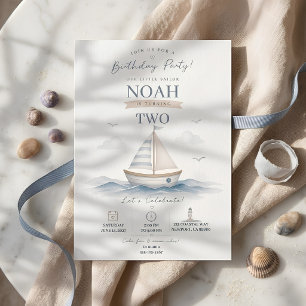 Blue Sailboat Birthday Coastal Nautical  Invitation