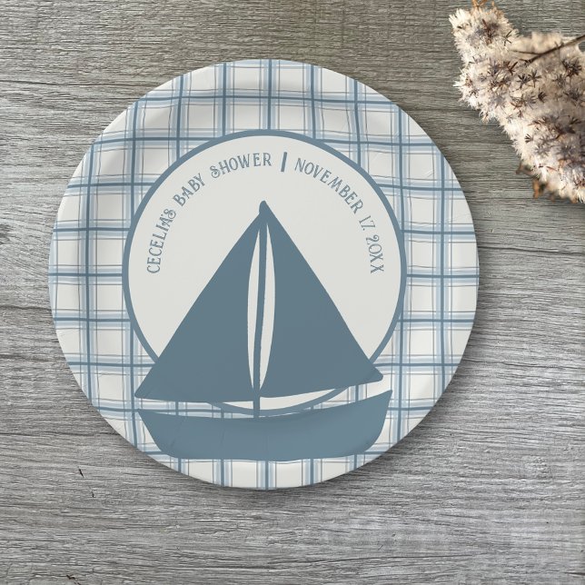 Blue Sailboat Boy Nautical Baby Shower Paper Plates (Creator Uploaded)