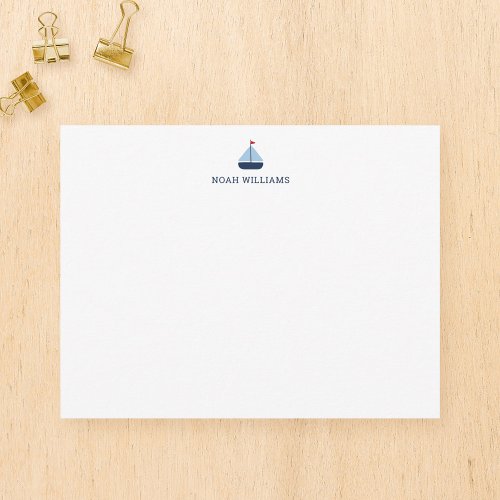 Blue Sailboat Kids Personalized Stationery Flat Note Card