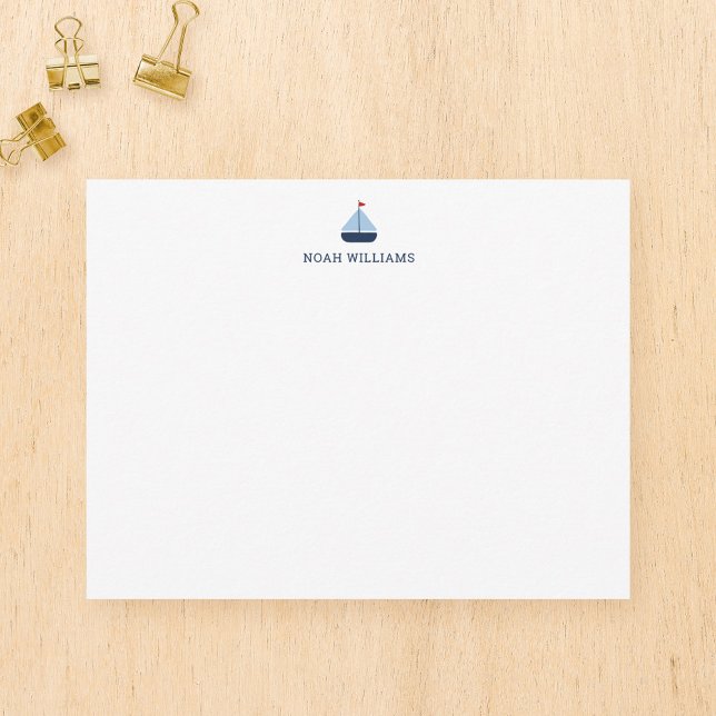Blue Sailboat Kids Personalized Stationery Flat Note Card (Creator Uploaded)