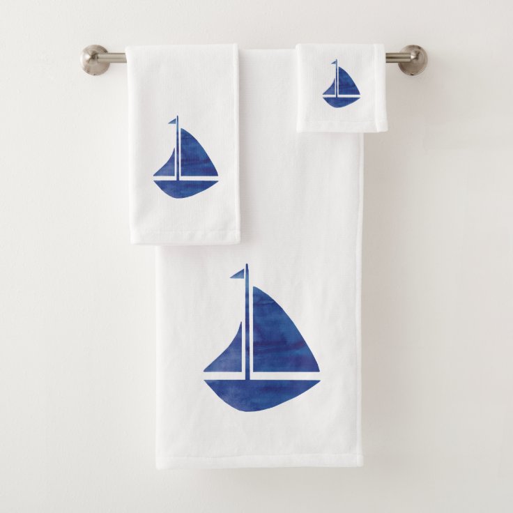 Blue Sailboat Nautical Bath Towel Set Zazzle