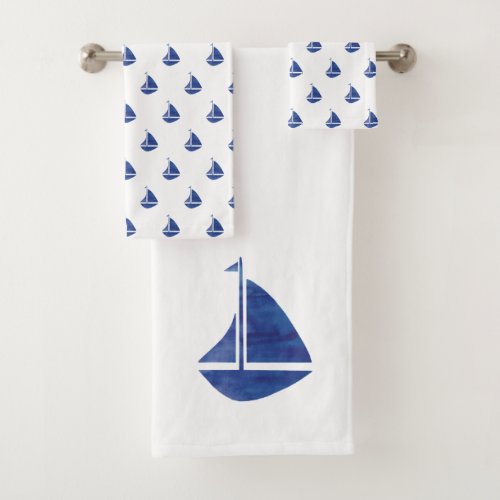 Blue Sailboat Nautical Bath Towel Set