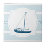 Blue Sailboat Nautical Style Stripes Ceramic Tile at Zazzle