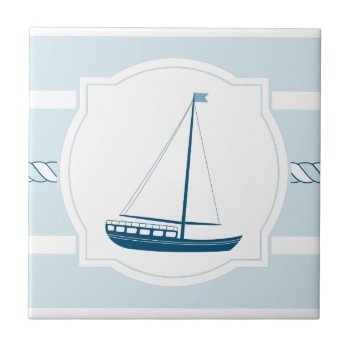 Blue Sailboat Nautical Style Stripes Ceramic Tile by Jamene_Clothing at Zazzle