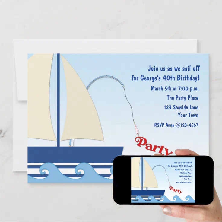 Blue Sailboat, Nautical Theme Invitation | Zazzle