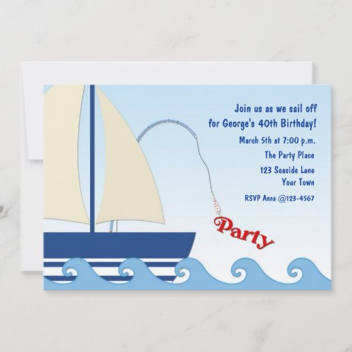Blue Sailboat Nautical Theme Invitation