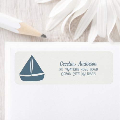 Blue Sailboat on Cream Nautical Label