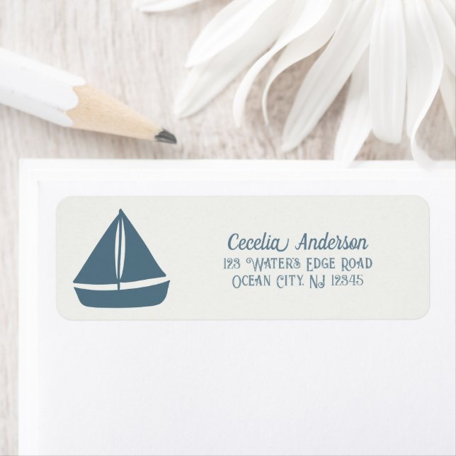 Blue Sailboat on Cream Nautical Label (Insitu)