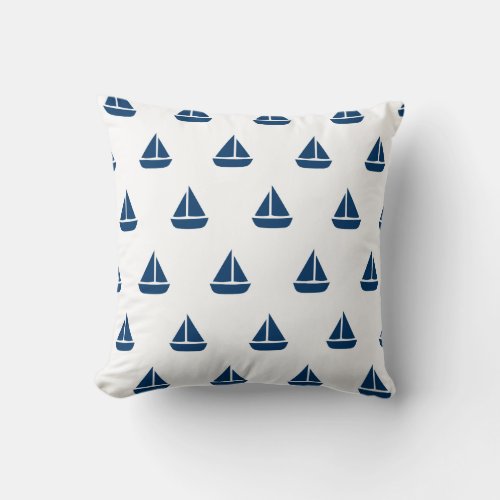 Blue Sailboat on White Throw Pillow