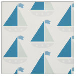 Blue Sailboat Pattern Nautical White Fabric