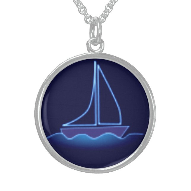 Blue Sailboat Sterling Silver Necklace (Front)