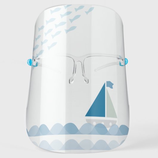 Blue Sailboat Waves Fish Face Shield (Front)