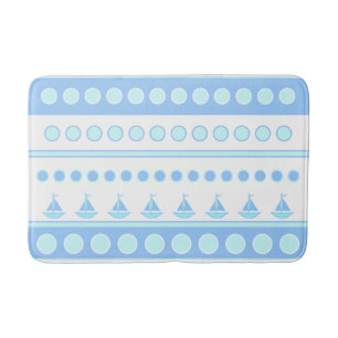 Blue Sailboats and Circles Rows Bathroom Mat