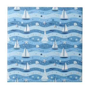 Blue Sailboats Nautical Ceramic Tile