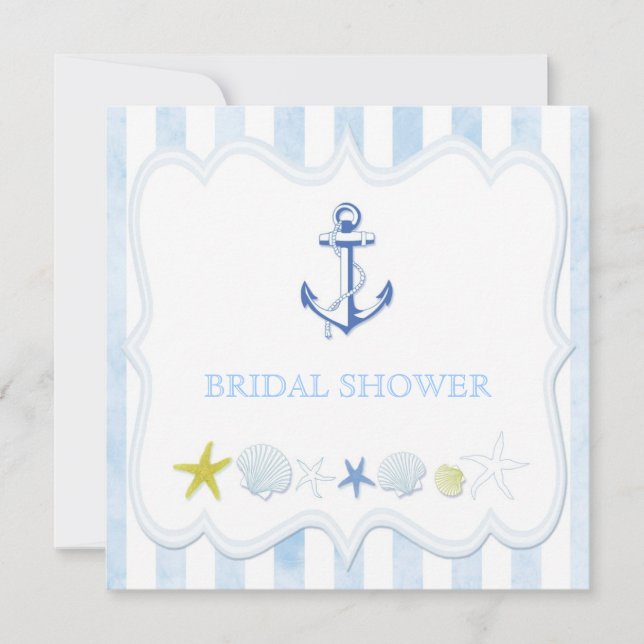 Blue Sailing Anchor Nautical Bridal Shower Invitation (Front)