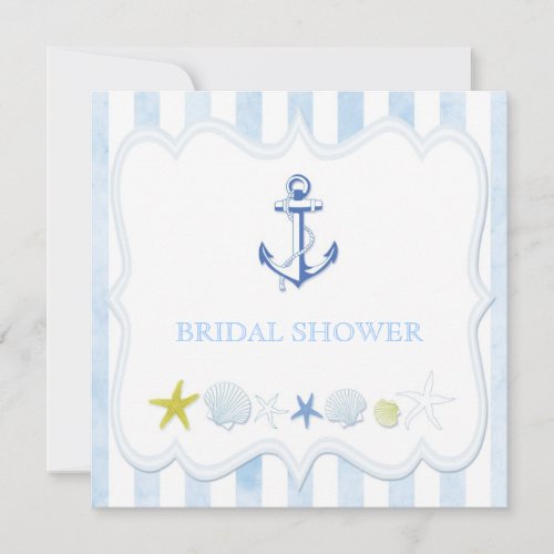 Blue Sailing Anchor Nautical Bridal Shower Invites