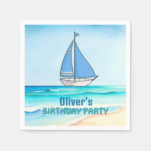 Blue Sailing Boat Birthday Party Napkins