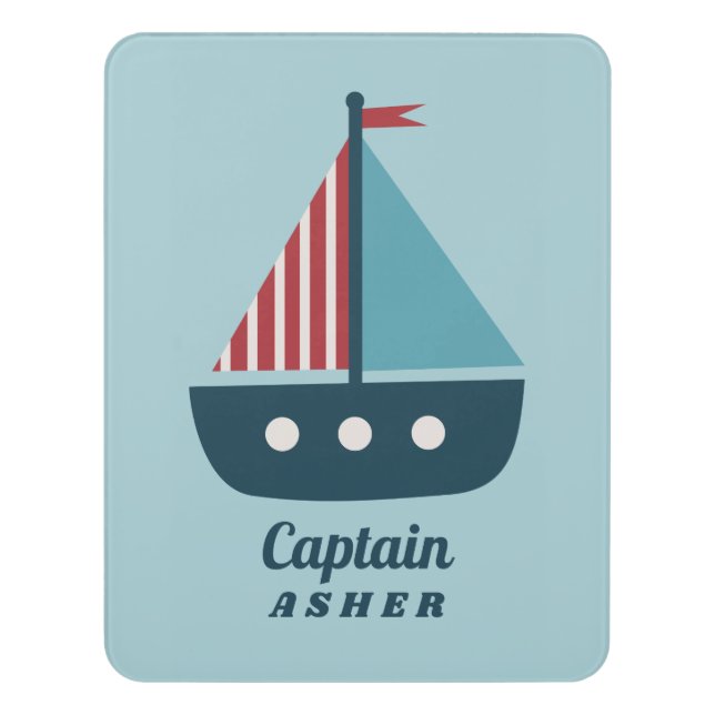 Blue Sailing Boat Boys Room Door Sign (Contemporary Vert)