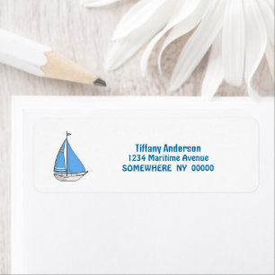 Blue Sailing Boat Return Address Label