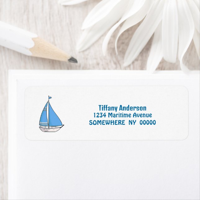 Blue Sailing Boat Return Address Label (Insitu)