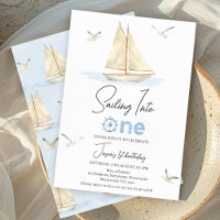Blue Sailing Boat Sailing Into One 1st Birthday