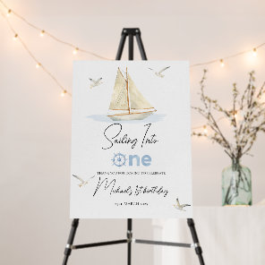 Blue Sailing Into One 1st Birthday Welcome  Foam Board