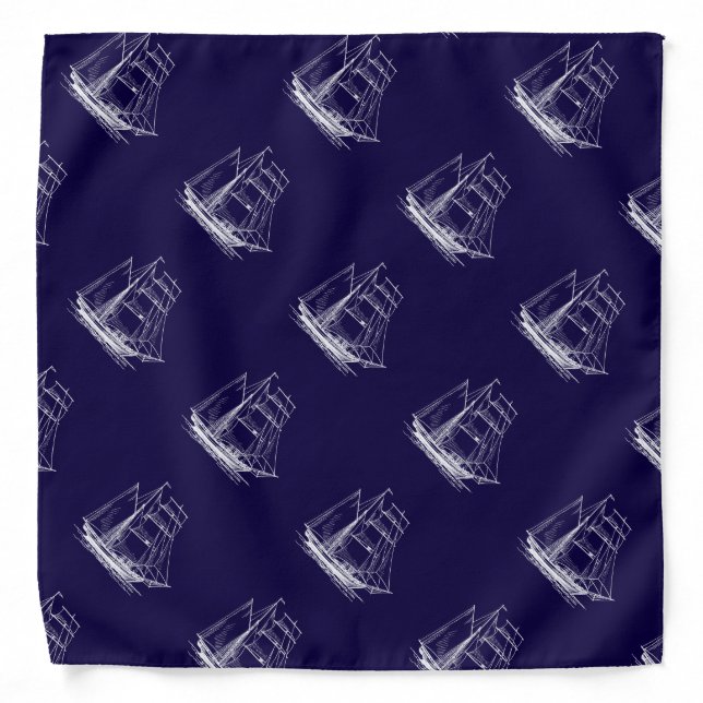 Blue sailing ship nautical boat Bandanna (Front)