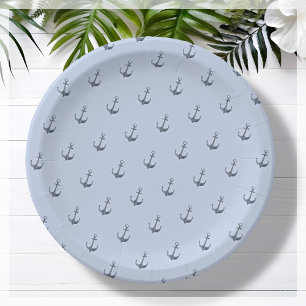Blue Sailing Theme Anchor Baby Shower Paper Plates