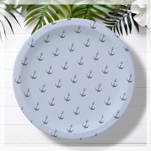 Blue Sailing Theme Anchor | Baby Shower Paper Plates (Creator Uploaded)