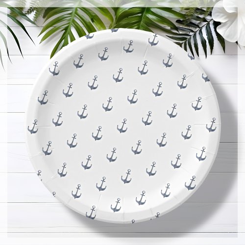 Blue Sailing Theme Anchor  Baby Shower Paper Plates