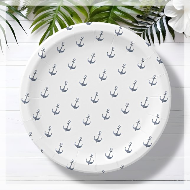 Blue Sailing Theme Anchor | Baby Shower Paper Plates (Creator Uploaded)