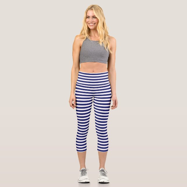 Blue Sailor Stripe Capri Leggings (Front)