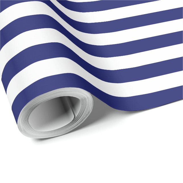 Blue Sailor Stripe (large scale) Wrapping Paper (Roll Corner)