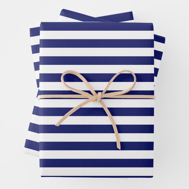 Blue Sailor Stripe (large scale) Wrapping Paper Sheets (In situ)