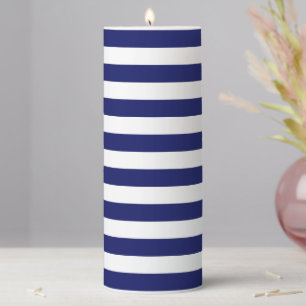 Blue Sailor Stripe Pillar Candle