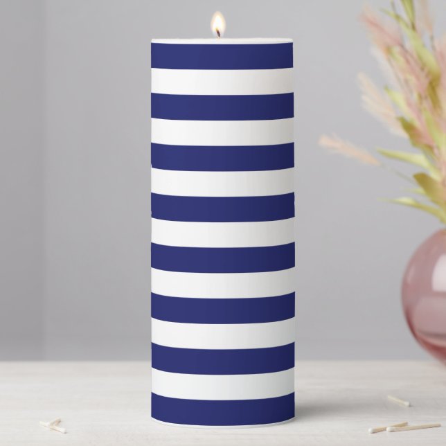Blue Sailor Stripe Pillar Candle (In Situ)
