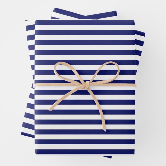 Blue Sailor Stripes (small scale) Wrapping Paper Sheets (In situ)