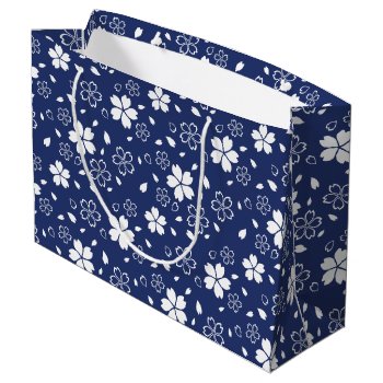 Blue Sakura Pattern Large Gift Bag by Chibibi at Zazzle