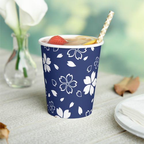 Blue Sakura Pattern Paper Cups