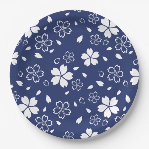 Blue Sakura Pattern Paper Plates