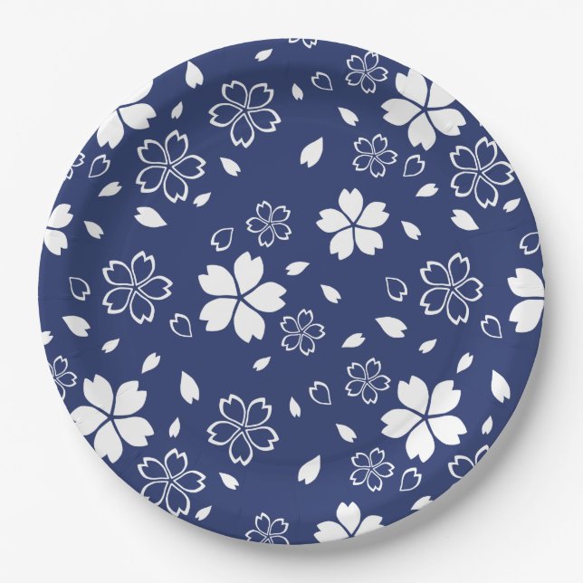 Blue Sakura Pattern Paper Plates (Front)