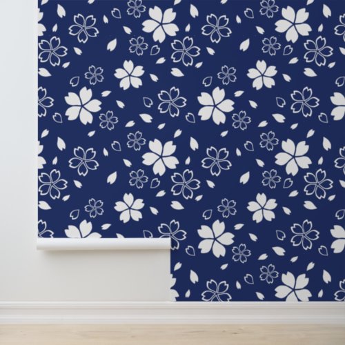 Blue Sakura Pattern Wallpaper