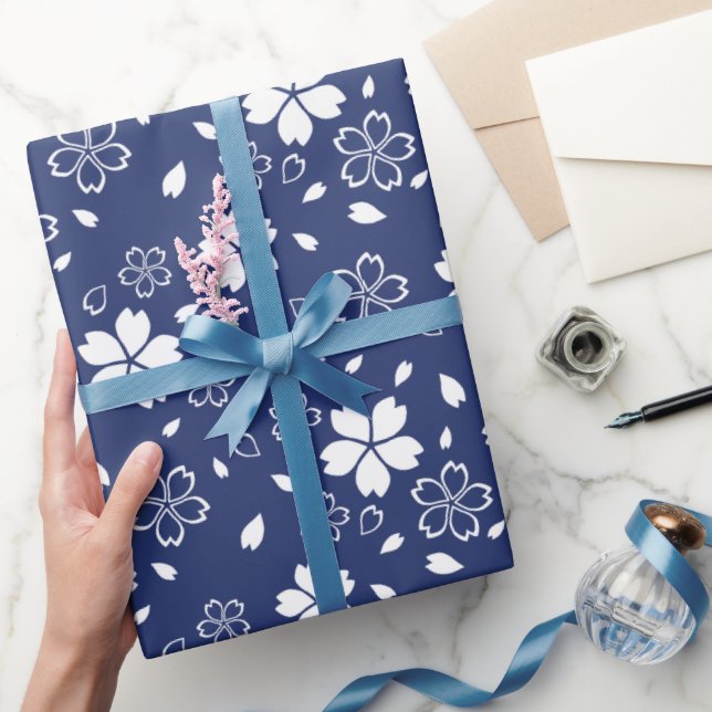 Blue Sakura Pattern Wrapping Paper (Gifting)