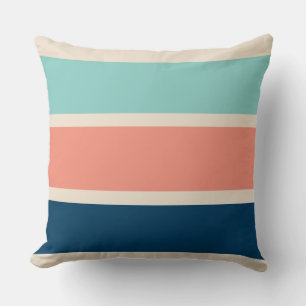 Blue, Salmon and Turquoise Stripes Throw Pillow