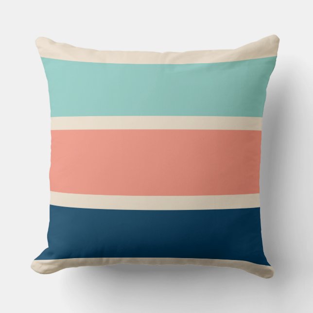 Blue, Salmon and Turquoise Stripes Throw Pillow (Front)