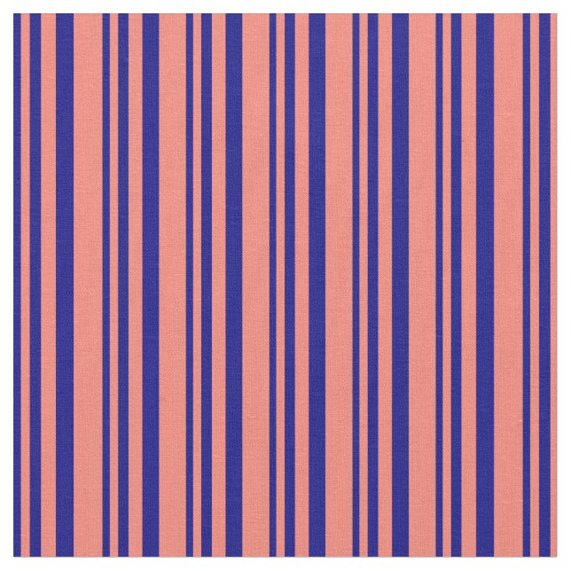Blue & Salmon Colored Striped Pattern Fabric (Close Up)
