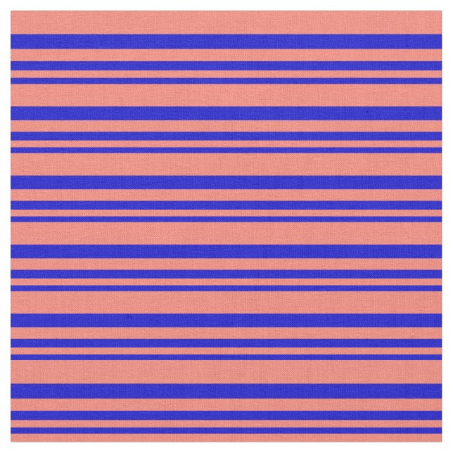 Blue & Salmon Lines Pattern Fabric (Close Up)