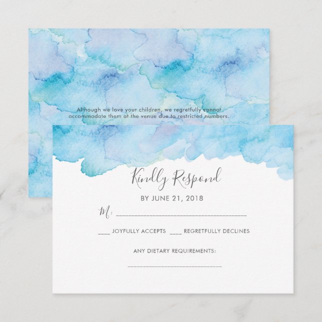 Blue salty sea breeze Watercolor RSVP cards (Front/Back)