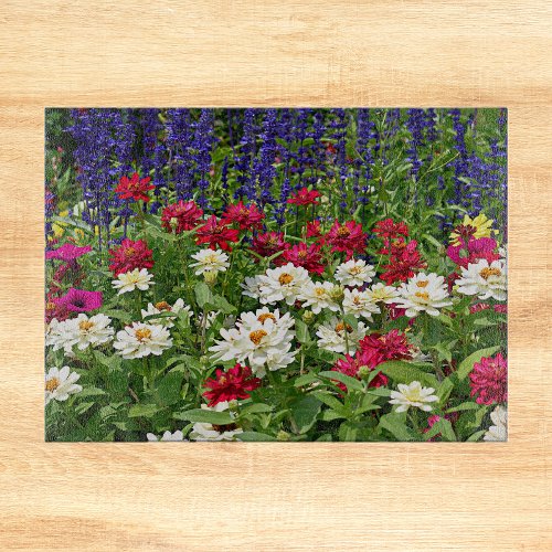 Blue Salvia and Zinnia Garden Floral Cutting Board